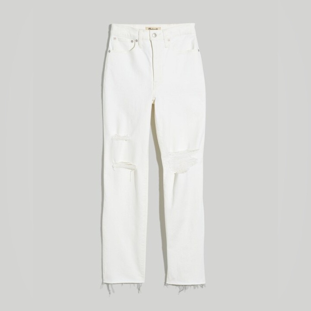 Madewell The Perfect Vintage Straight Jean in Tile White: Ripped-Knee Edition 26